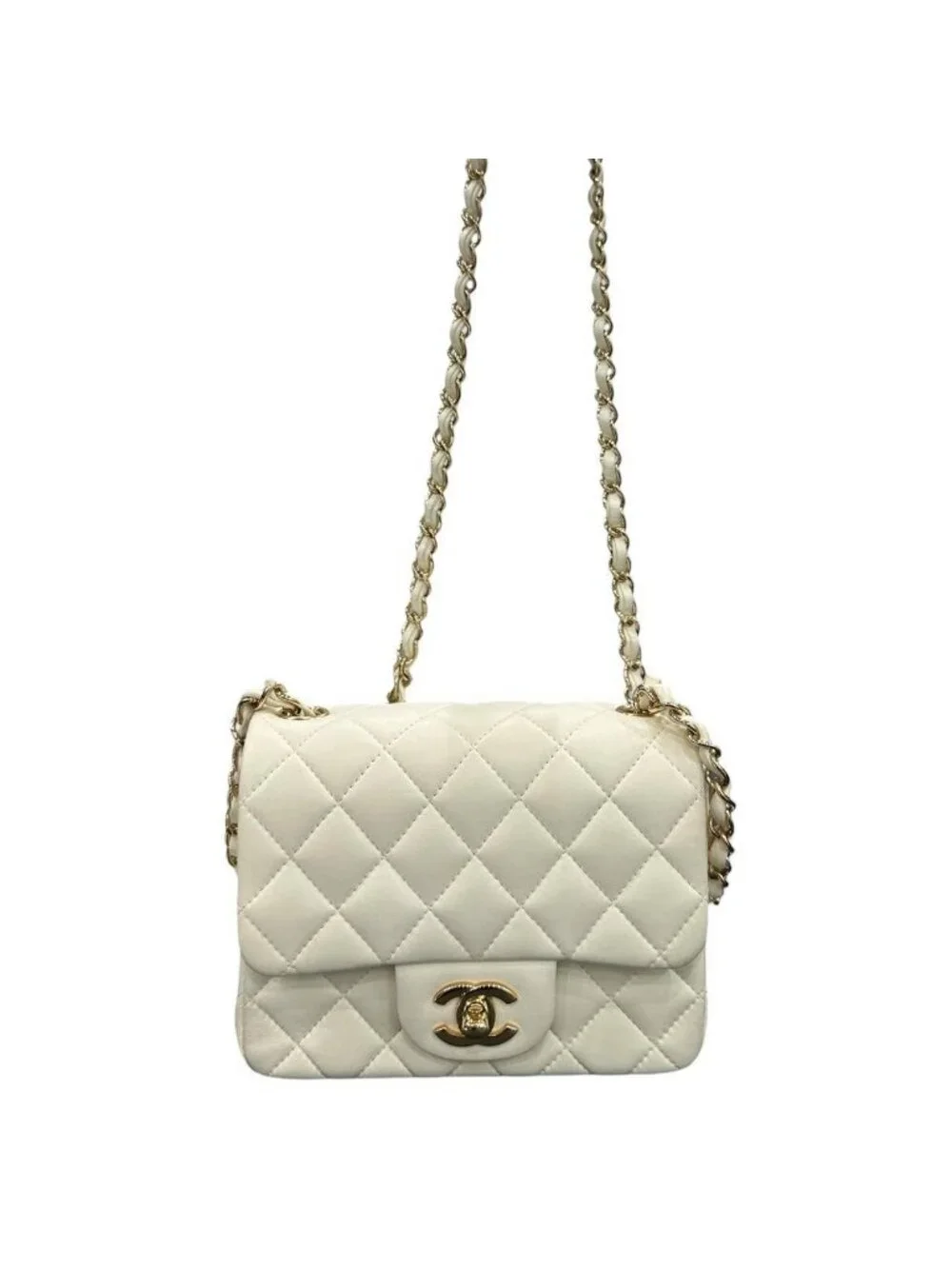 Chanel Quilted White Lambskin Shoulder Bag